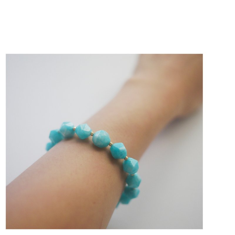 Faceted Amazonite Bracelet | Natural Stone Bracelet - สร้อยข้อมือ - วัสดุอื่นๆ สีน้ำเงิน