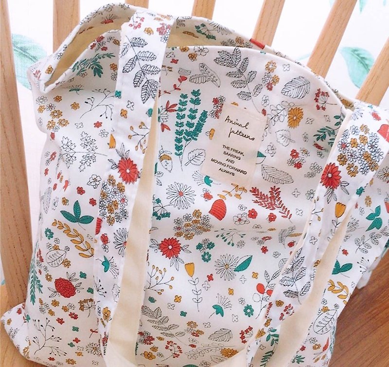 Cotton bag, environmentally friendly cotton cloth bag, shopping bag, tote bag, shoulder small floral - กระเป๋าถือ - ผ้าฝ้าย/ผ้าลินิน หลากหลายสี