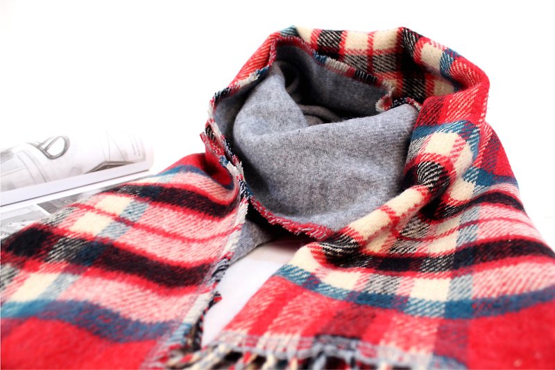 Red plaid knit cashmere scarf / shawl warm autumn and winter scarves scarves wild - ผ้าพันคอ - ขนแกะ สีแดง