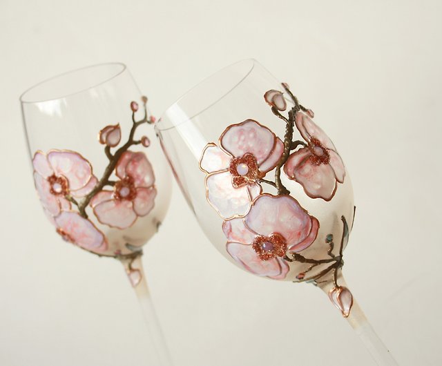 Tree of Life Wine Glasses Swarovski Crystals Retro Glasses hand Painted set  of 2 - Shop NeA Glass Bar Glasses & Drinkware - Pinkoi
