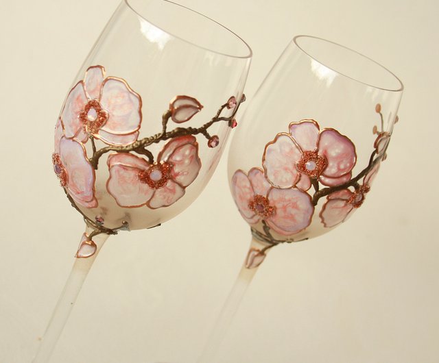 Tree of Life Wine Glasses Swarovski Crystals Retro Glasses hand Painted set  of 2 - Shop NeA Glass Bar Glasses & Drinkware - Pinkoi