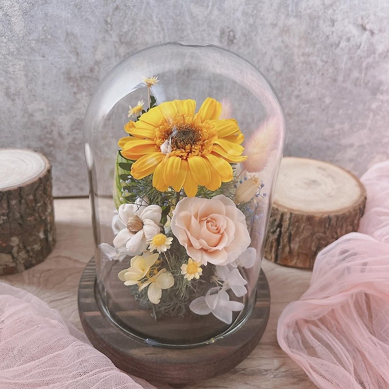 [Gift Selection] Everlasting Flower Cup/Graduation Gift/Glass Cover Cup/Sunflower/Teacher Appreciation - ช่อดอกไม้แห้ง - พืช/ดอกไม้ สีเหลือง