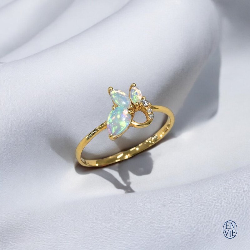 18K 澳洲蛋白石戒指 18K Australian Opal Diamond Ring - 戒指 - 貴金屬 