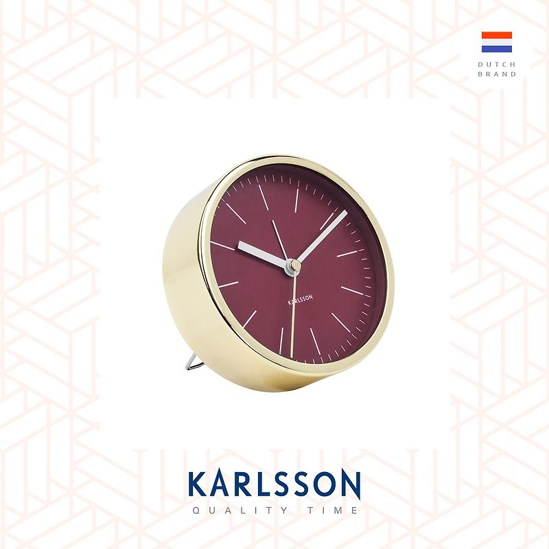 Karlsson, Alarm clock Minimal burgundy red w. shiny gold case - Clocks - Other Metals Red