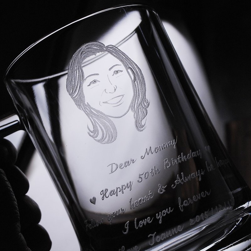 660cc [Mom Portrait Cup] (Realistic Version) Unleaded Beer Mug Pasabahce Mother's Day Custom Portrait - ภาพวาดบุคคล - แก้ว สีเทา