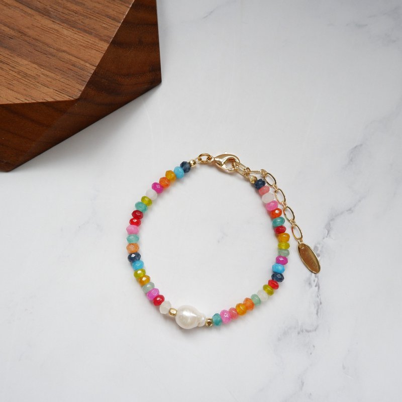 Mix color tone Stone and baroque Bracelet - 手鍊/手環 - 珍珠 多色