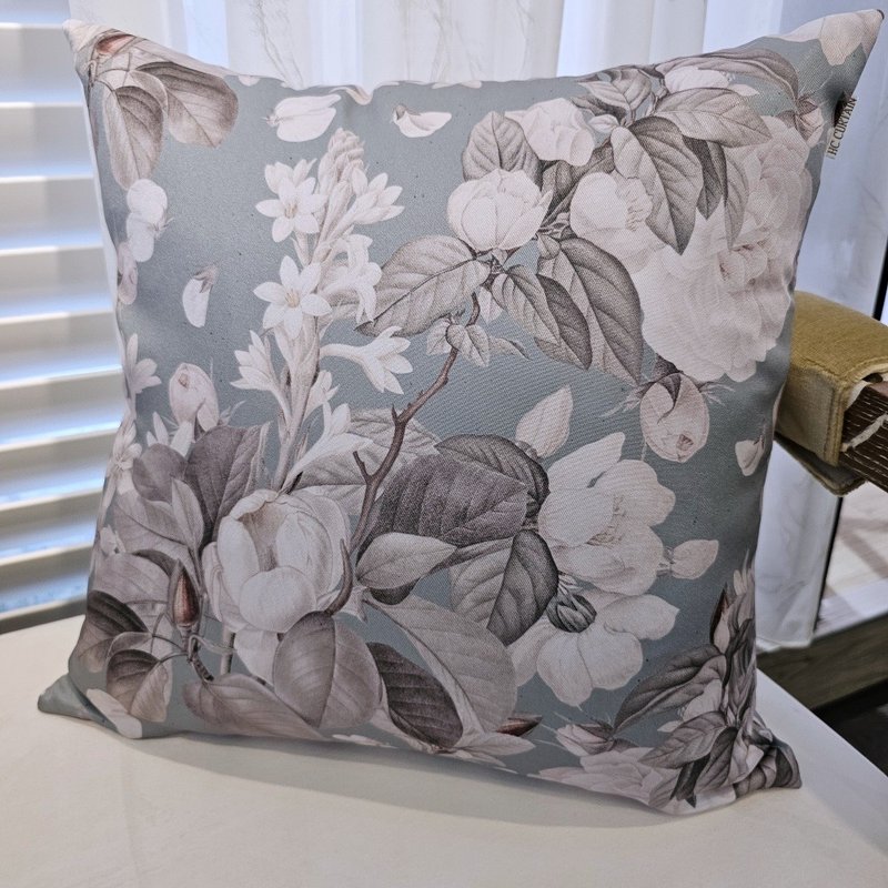 HC印花抱枕套  現貨 歐美花版 HC7005-05 復古薔薇舞香-灰藍綠底 - 枕頭/抱枕 - 聚酯纖維 