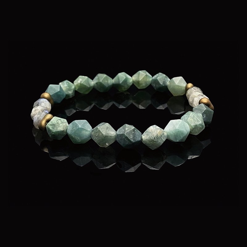 【Operation Moonstone】Stylish Matte Moss Agate & Labradorite Bracelet - สร้อยข้อมือ - คริสตัล 