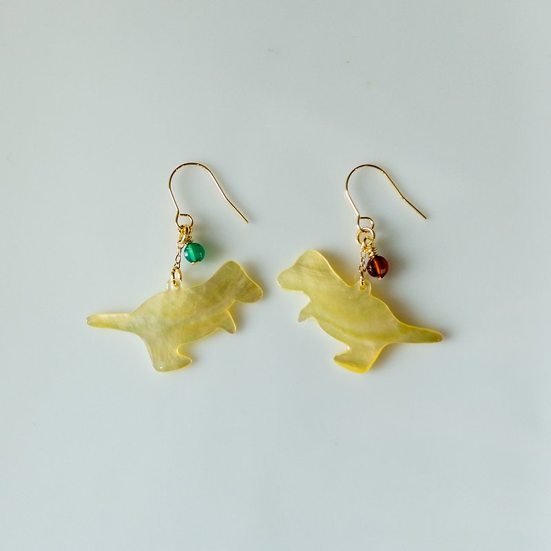 Shell Earrings & Clip-ons Gold - Pearly Dinosaurs with Gemstones