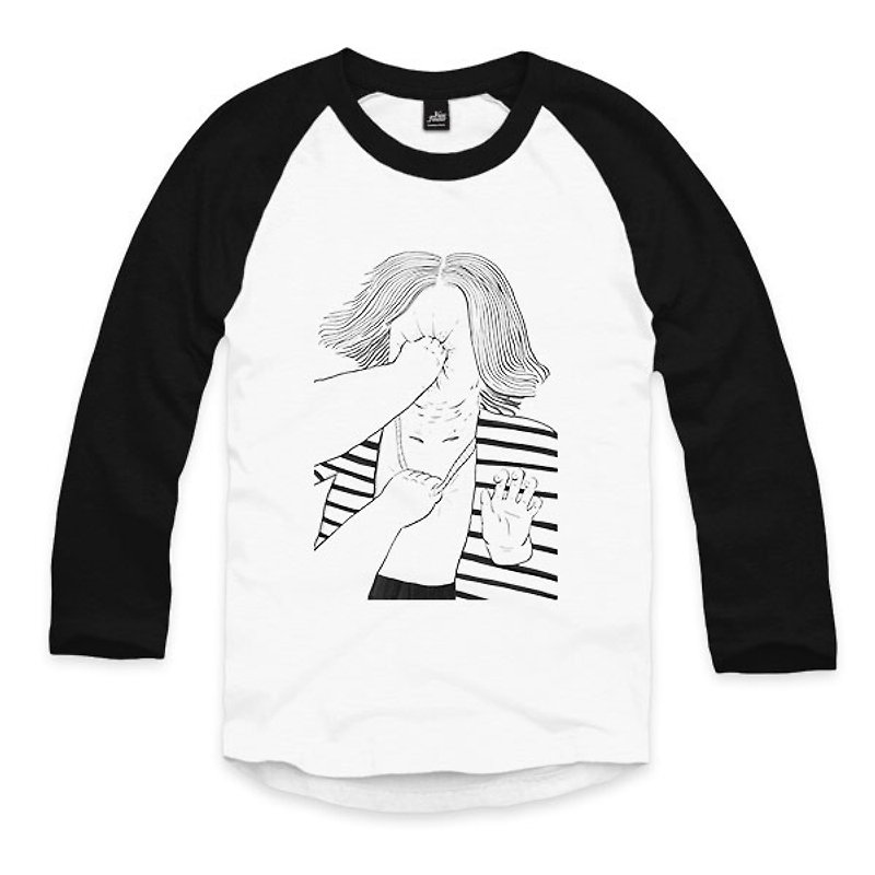 Time Travel PUNCH-White/Black-3/4 Sleeve Baseball T-shirt - Men's T-Shirts & Tops - Cotton & Hemp White