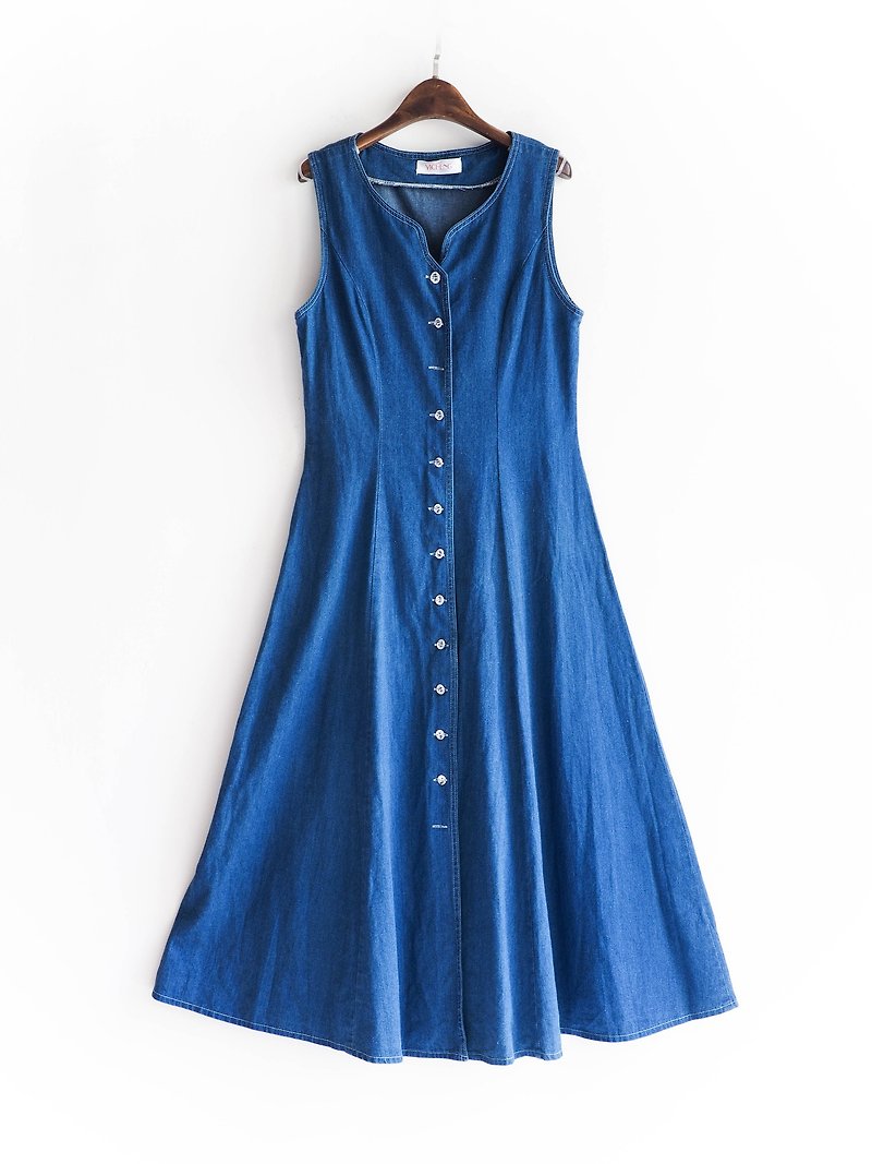 River Hill - Pacific blue ocean sailor romance coveralls tannins long smock overalls oversize vintage dress neutral Japan - ชุดเดรส - ผ้าฝ้าย/ผ้าลินิน สีน้ำเงิน
