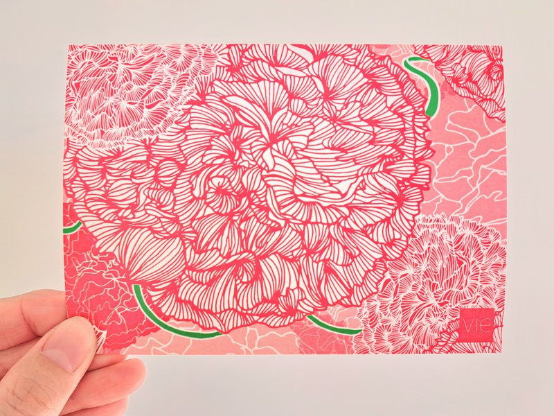 Hand Drawn Print Card - Carnation Dear Mummy - การ์ด/โปสการ์ด - กระดาษ สีแดง