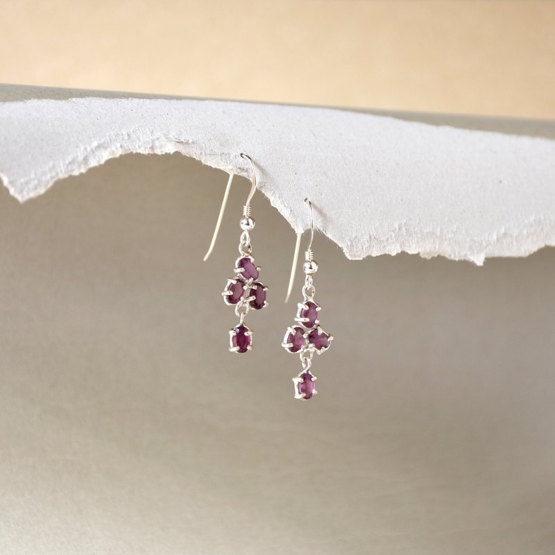 Handmade Rhodolite Garnet sterling silver Dangle Earring, January Birthstone - Earrings & Clip-ons - Gemstone Red