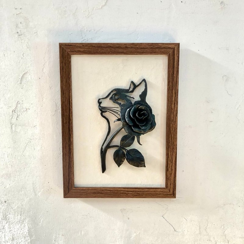 切り絵　猫とバラ - 海報/掛畫/掛布 - 其他金屬 黑色