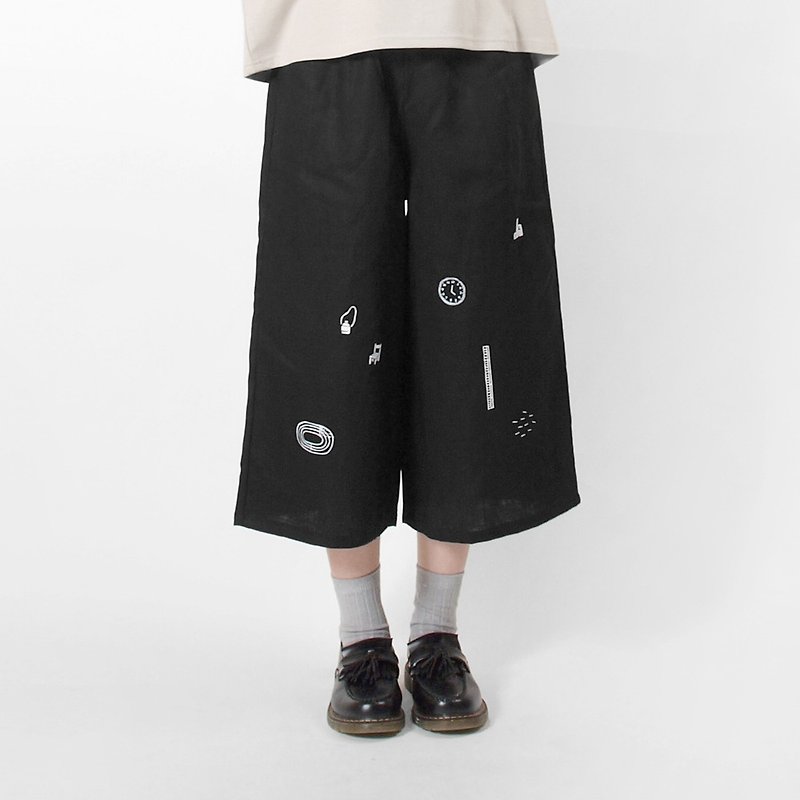 【HEYSUN】school series / playground  screen printing pant-black - กางเกงขายาว - ผ้าฝ้าย/ผ้าลินิน สีดำ