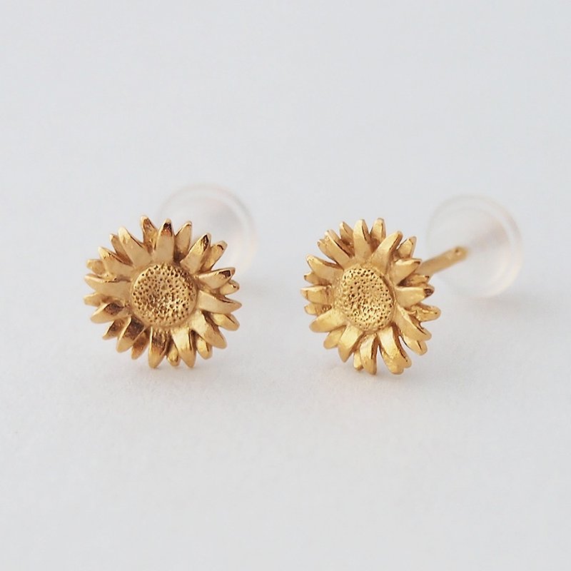 Sunflower Earrings [M size] SV925 Sunflower - Earrings & Clip-ons - Other Metals Yellow