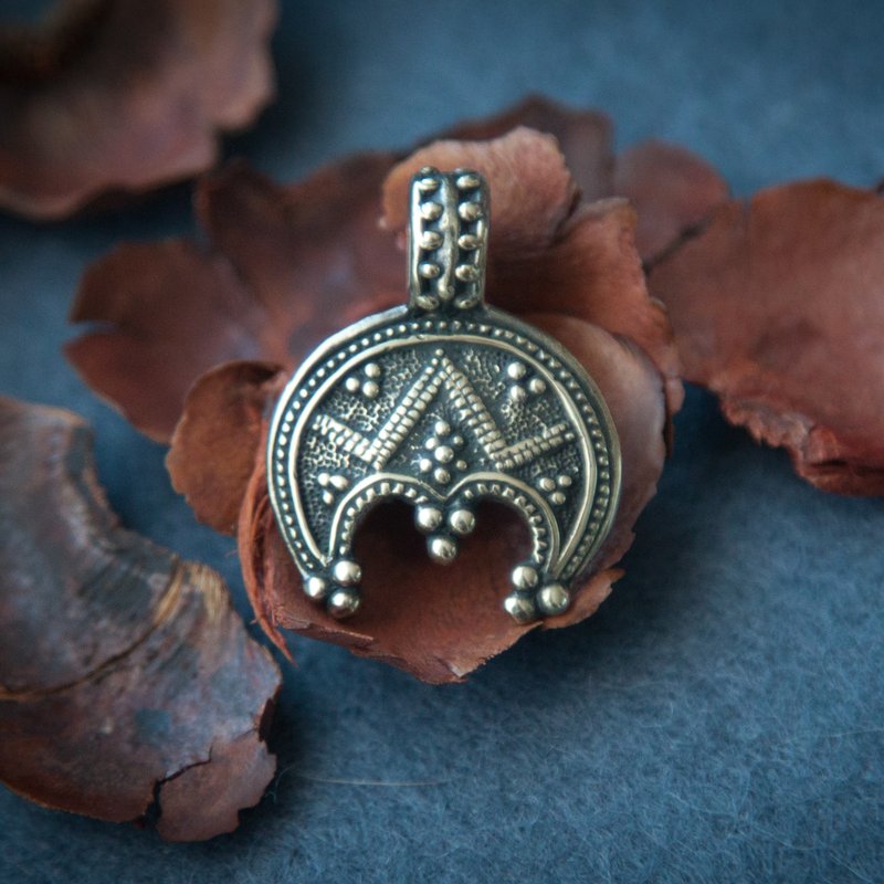 Moon pendant. tiny lunar necklace. Slavic amulet. Female mascot. Pagan jewelry - Necklaces - Other Metals Orange