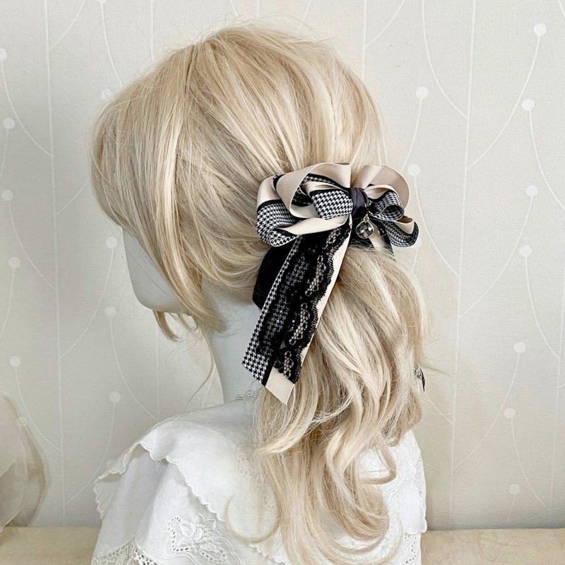 French lace fairy clip Khaki black banana clip shark clip ponytail clip hair band hair clip grab clip - เครื่องประดับผม - วัสดุอื่นๆ สีกากี