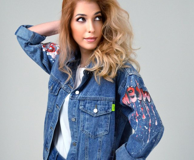 Buy Women's Hand Painted Denim Jacket RED Heart Online at