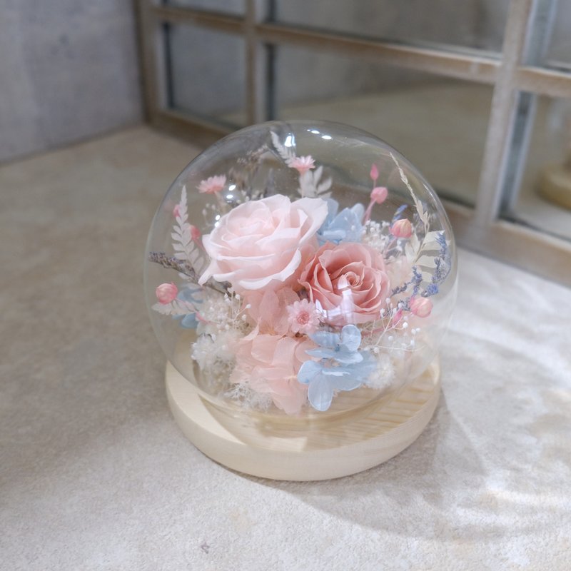 玻璃鐘罩/粉紅色/粉藍色/永生花/不凋花/乾燥花/情人節/少女/浪漫 - 盆栽/植栽 - 植物．花 粉紅色
