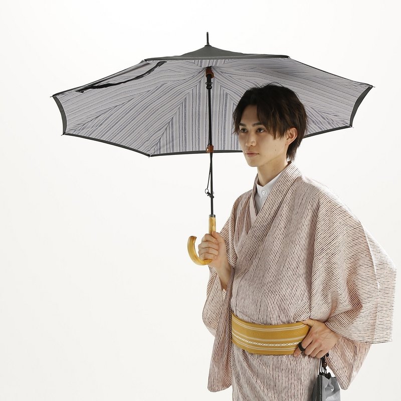 CARRY saKASA reverse umbrella for men, Yayoi style for both rain and shine, comes with genuine leather Stainless Steel chain - ร่ม - เส้นใยสังเคราะห์ สีเทา