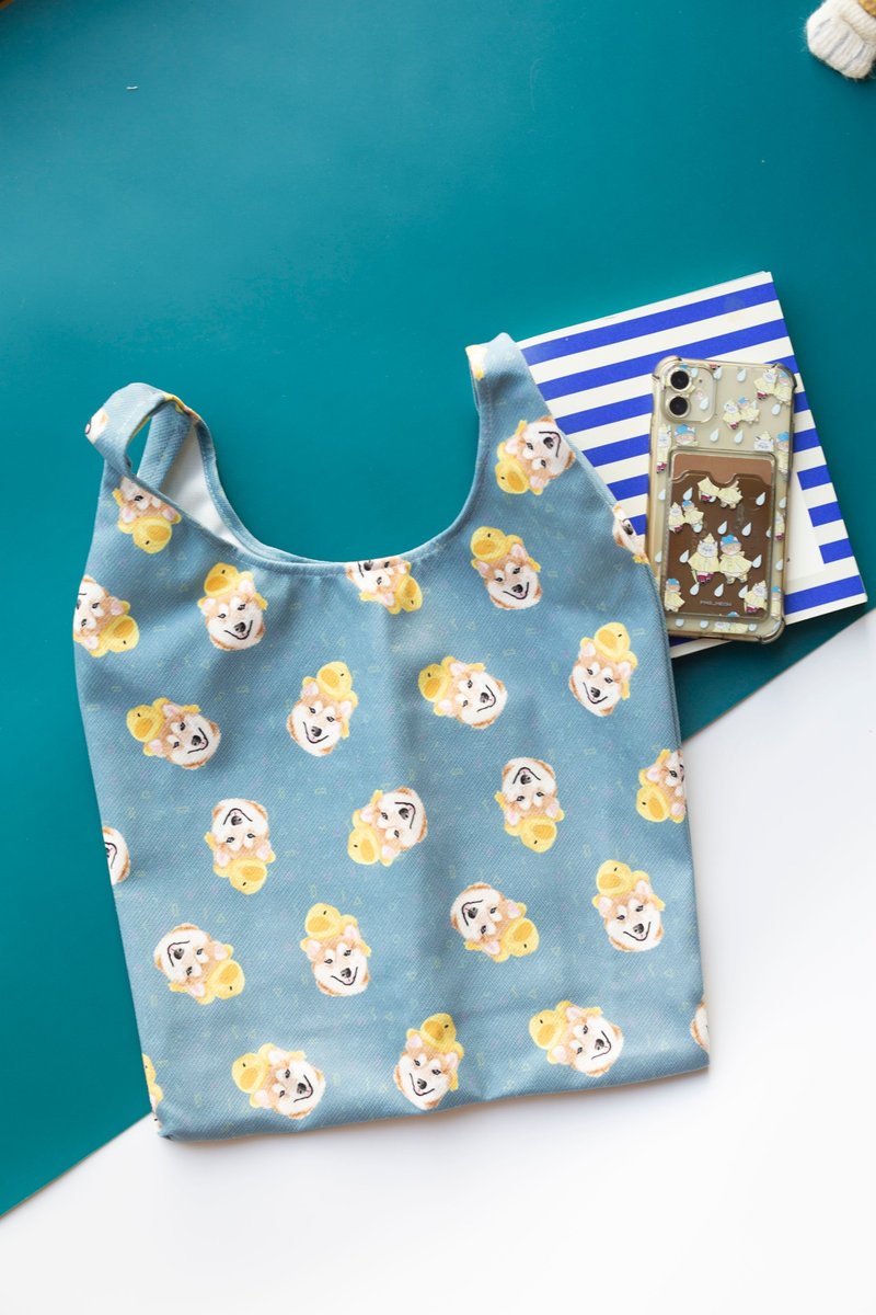 PMG - Hand Held Bag with Cats pattern (Customize available) - Handbags & Totes - Cotton & Hemp Blue