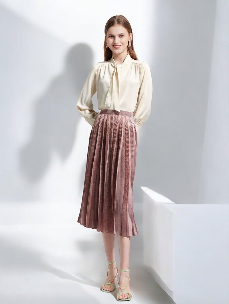 2024春夏新品-立體百褶長裙 (24S2SK01) - 裙子/長裙 - 棉．麻 
