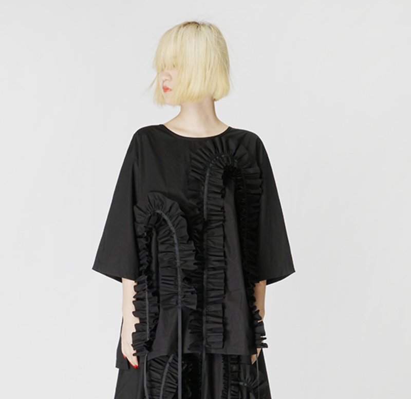 Chuisi lace black shirt - imakokoni - เสื้อผู้หญิง - ผ้าฝ้าย/ผ้าลินิน สีดำ