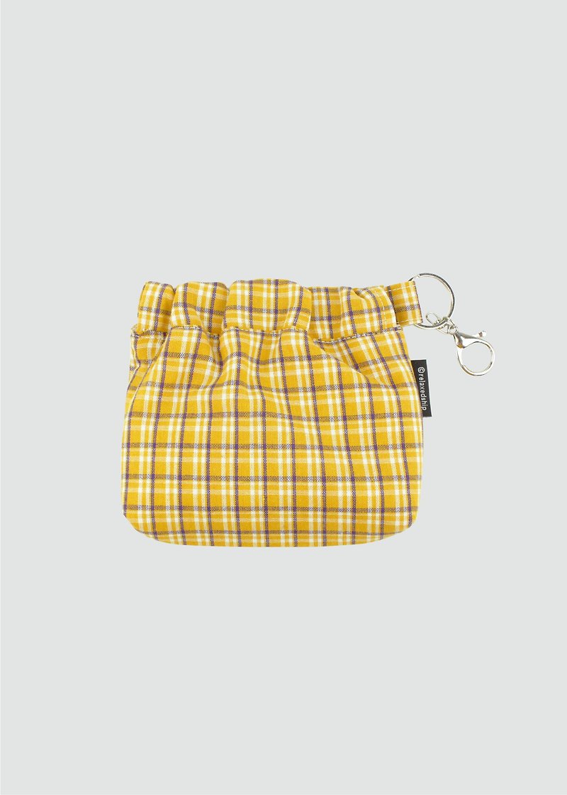 Plaid Gold Cosmetic Bag-Yellow - กระเป๋าเครื่องสำอาง - ผ้าฝ้าย/ผ้าลินิน สีเหลือง
