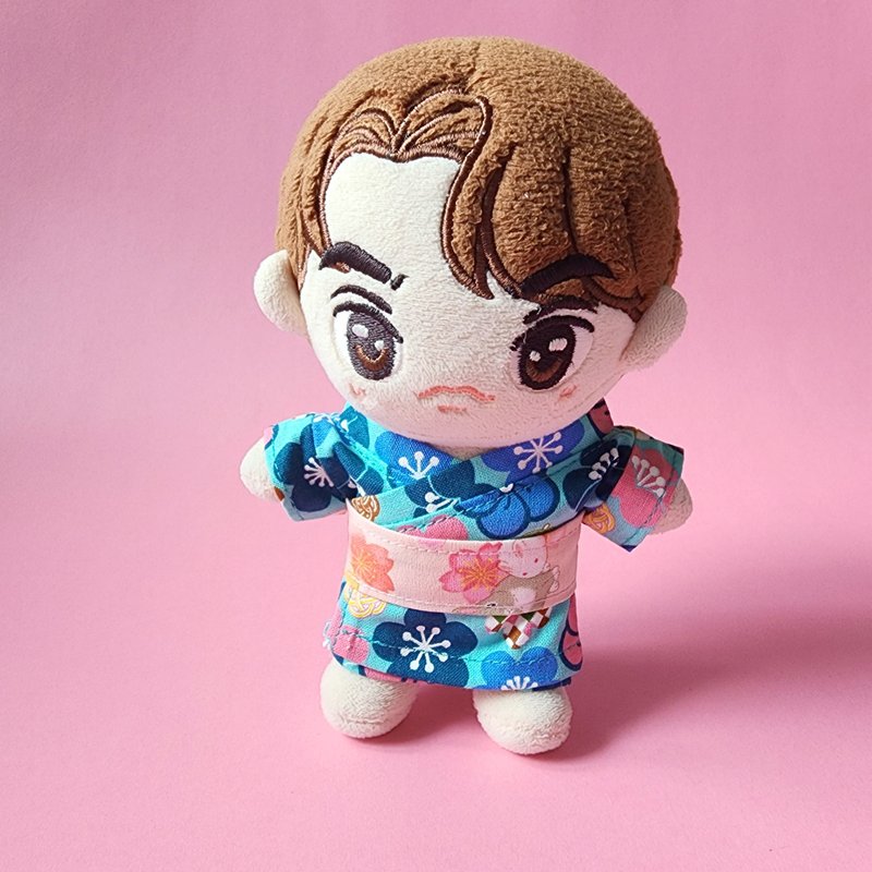 For Plush Toy 15cm Doll Clothes-Blue Yukata - Stuffed Dolls & Figurines - Cotton & Hemp Blue