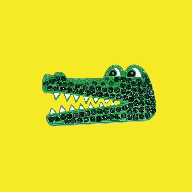 CRYSTAL CROCODILE PIN BADGE BROOCH - 胸針 - 其他金屬 綠色