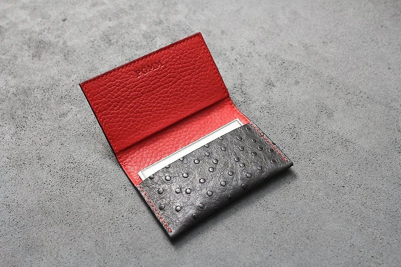 KAKU皮革設計 客製化訂製 名片夾 卡片夾  鐵灰色鴕鳥紋 - 名片夾/名片盒 - 真皮 灰色