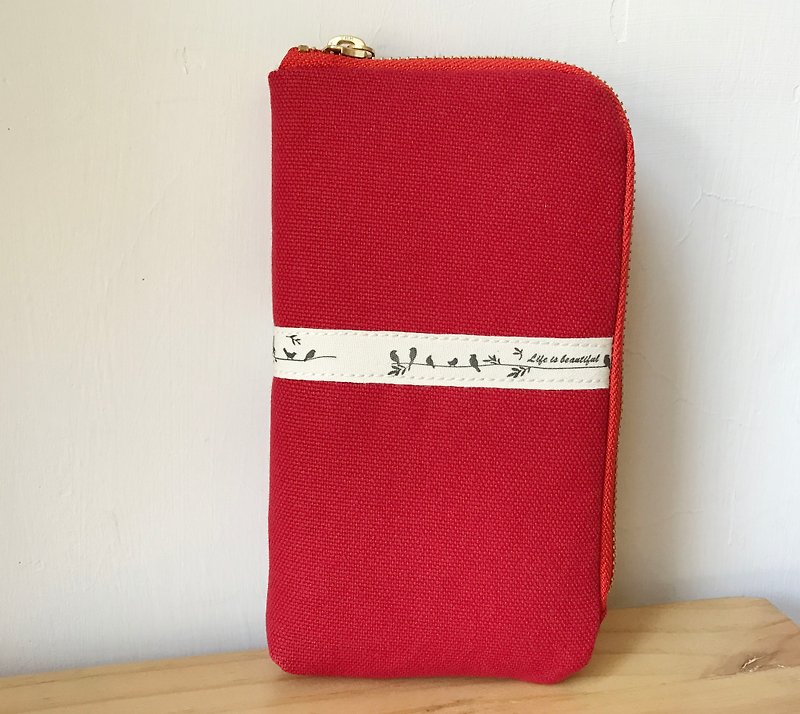 Handmade iPhone Mobile Phone Bag Mobile Phone Storage Bag Zipper Phone Bag Zipper Bag Portable Bag - Phone Cases - Cotton & Hemp Red