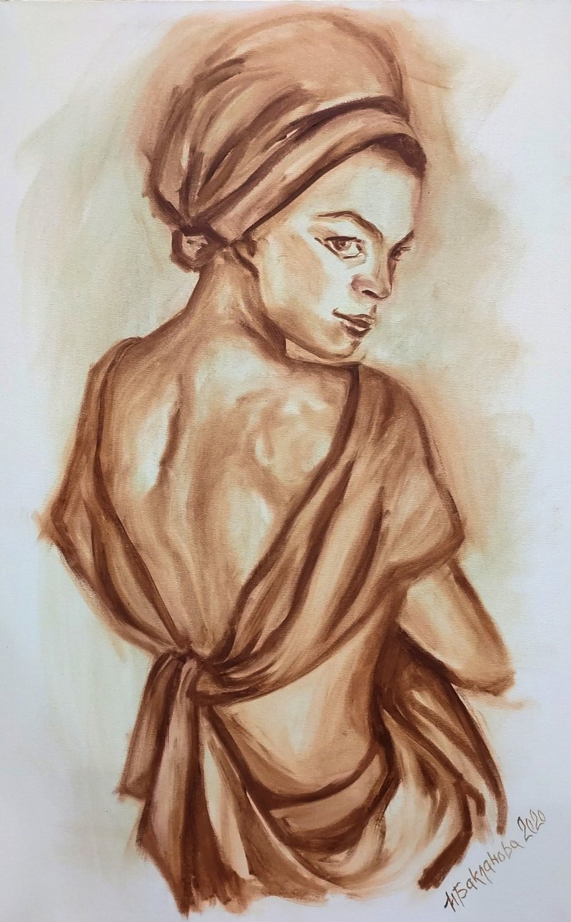 單色復古風格女性肖像原畫美學房間裝飾 - 壁貼/牆壁裝飾 - 其他材質 咖啡色