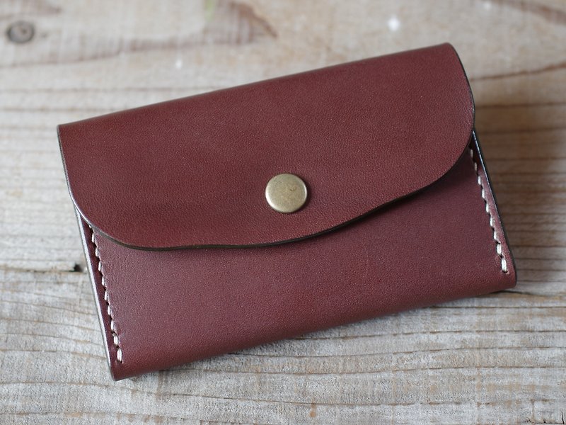 Hand sewn leather business card holder (card case) choco - Other - Genuine Leather Brown