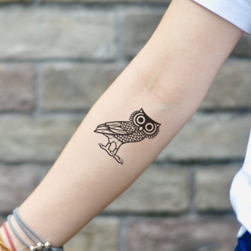 OhMyTat OhMyTat 雅典娜貓頭鷹 Athena Owl 刺青圖案紋身貼紙 (2 張)