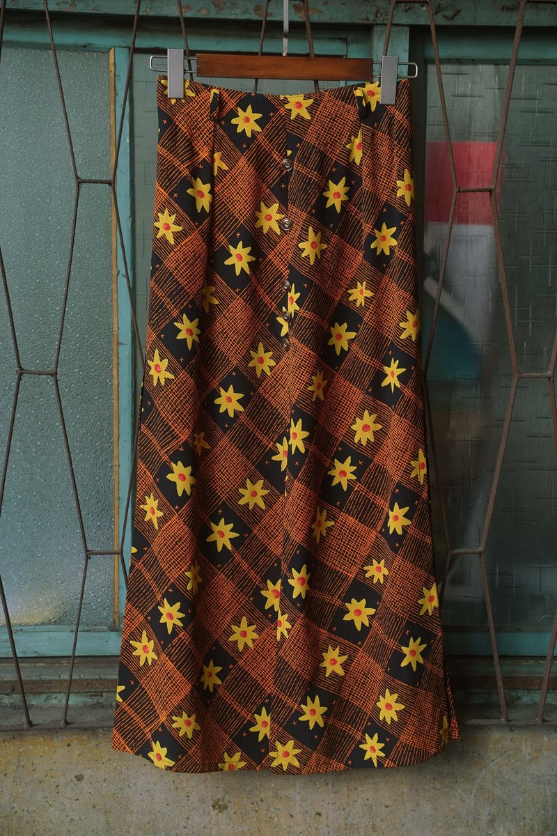 Innocence Department Store vintage vintage long skirt plaid double layer skirt SL.0045 - Skirts - Polyester Orange