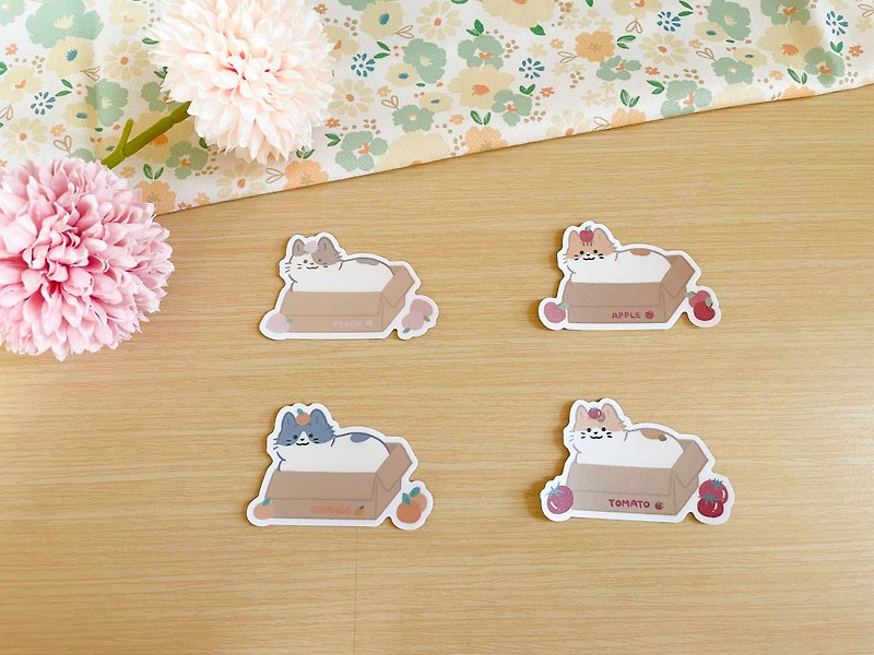 PVC Matte Waterproof Sticker, Luggage Sticker-Carton Cat (4 Patterns) - สติกเกอร์ - กระดาษ หลากหลายสี
