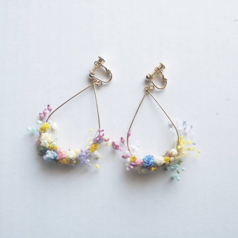 hanakanmuri drop hoop earrings / Clip-On/ flower garden hammock - Earrings & Clip-ons - Plants & Flowers Multicolor
