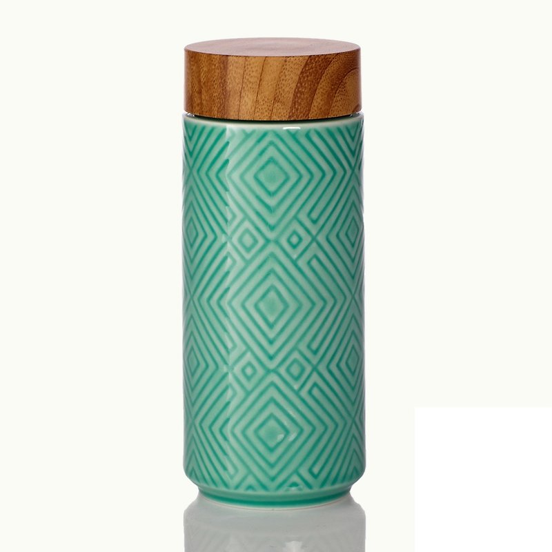 Miracle Cup / Large / Double Layer / Emerald Green / Imitation Wood Grain Lid - กระติกน้ำ - เครื่องลายคราม 
