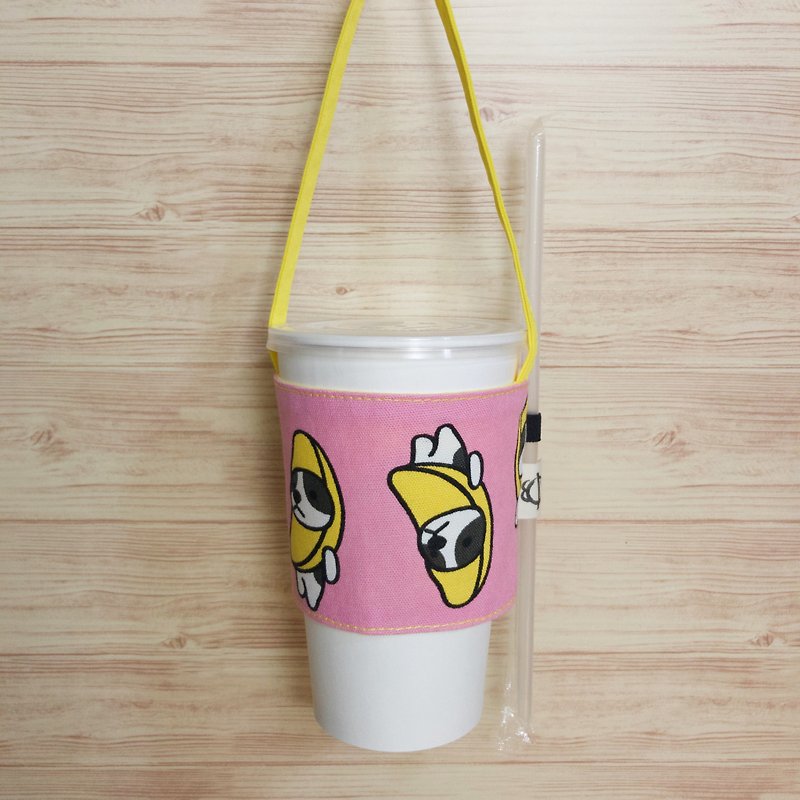 Pink transvestite banana dog green drink bag - ถุงใส่กระติกนำ้ - ผ้าฝ้าย/ผ้าลินิน สึชมพู