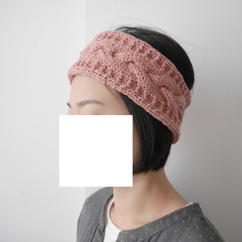 Mother hand-knitted coarse cotton summer yarn hair band headwear pink spot - Hair Accessories - Cotton & Hemp Pink