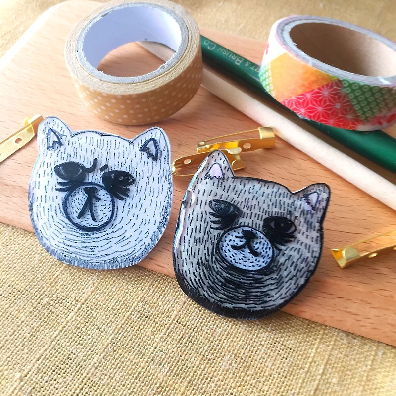 Oops bear - Grumpy cat handmade brooch - เข็มกลัด/พิน - อะคริลิค สีดำ