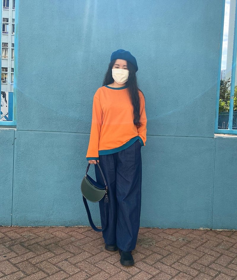 Self-made color-blocking thin sweater - Women's Tops - Cotton & Hemp Orange
