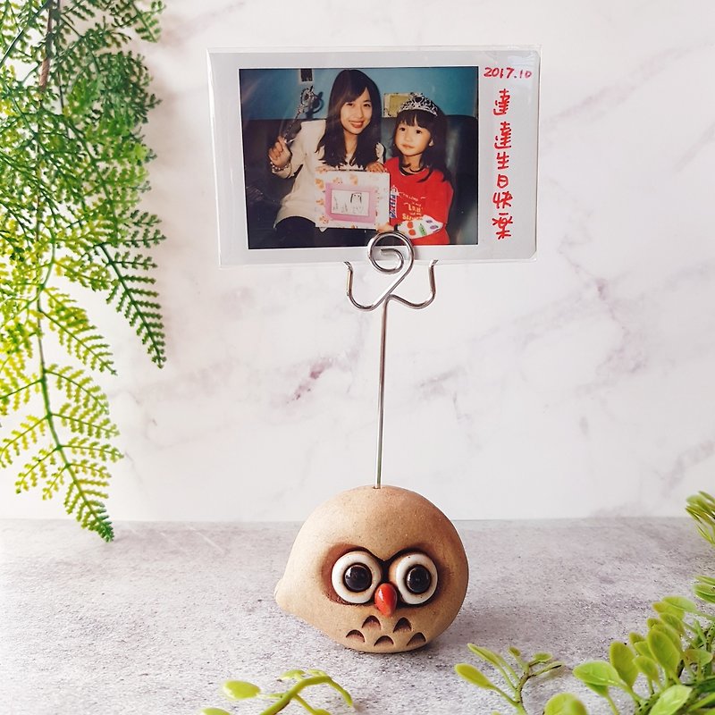F-19 Owl MEMO Clip│Yoshino Eagle x Pure Handmade Pottery Desk Small Objects Cute Healing Photos - Card Stands - Pottery Brown