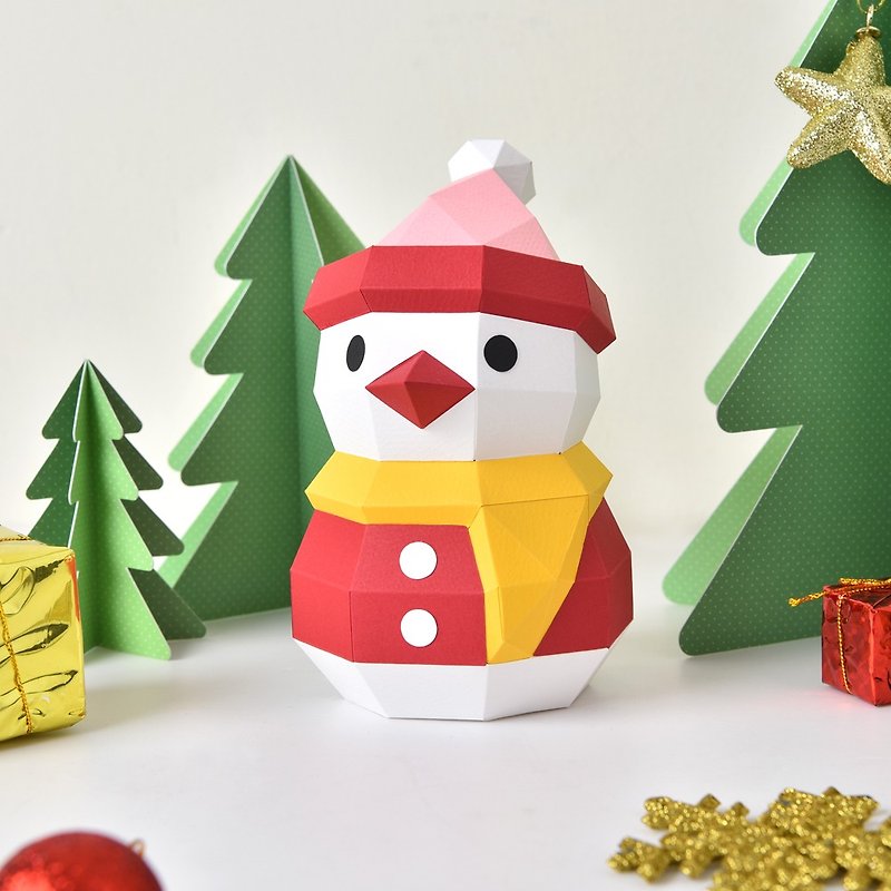 3D Paper Model-DIY-Festive Series-Little Snowman-Christmas Ornaments - Wood, Bamboo & Paper - Paper Multicolor