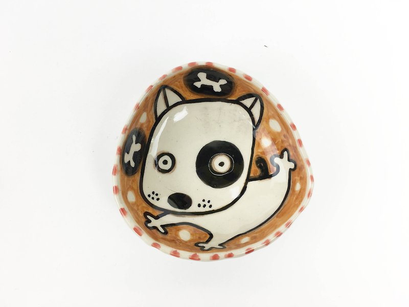 Nice Little Clay hand-painted small plates _ black wheel dog 120317 - Small Plates & Saucers - Pottery Brown