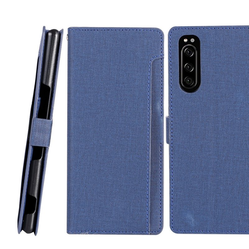 CASE SHOP Sony Xperia 5專用雙層收納側掀式皮套(4716779661316) - 手機殼/手機套 - 人造皮革 藍色