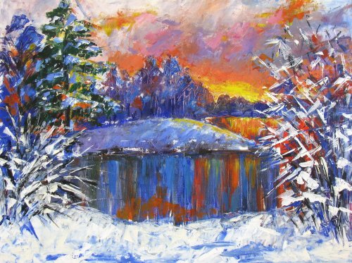 【Christmas Night】アクリル画 F4 風景画 絵画 Christmas Night】アクリル画 F4 風景画 絵画