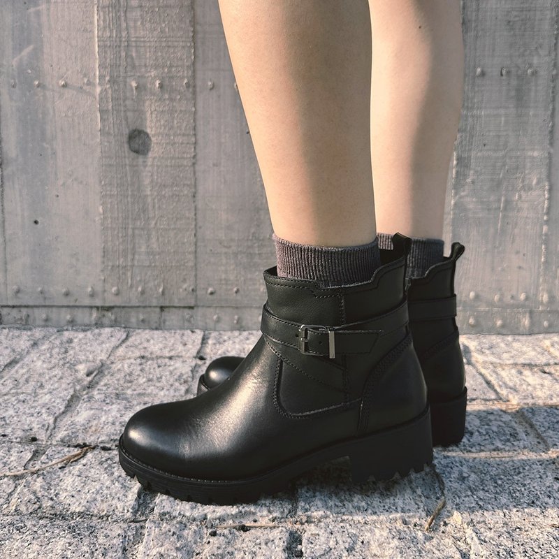 Moriyama’s proposal thick-soled short boots-Black Stone - Women's Booties - Genuine Leather Black